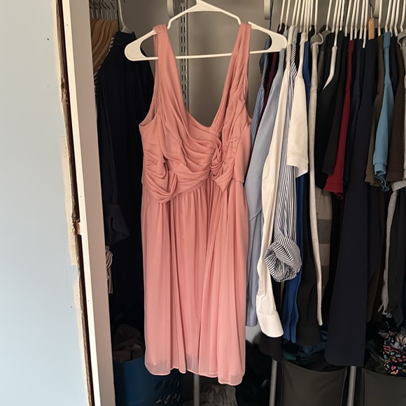 David’s Bridal Cowl Back Mesh Bridesmaid Dress Size 20 Pink - Picture 3 of 11